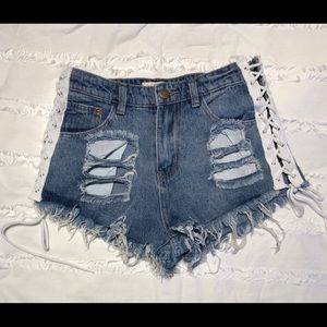 Lace Up Jean Shorts